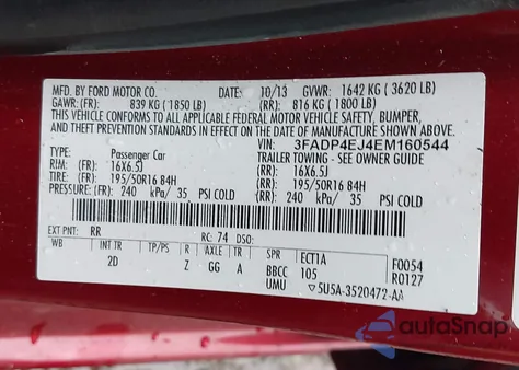 2014 Ford Fiesta Se из США, поврежденный, VIN 3FADP4EJ4EM160544